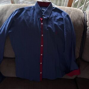 Polo Ralph Lauren Button Up Navy Blue/cranberry  Shape Cotton Shirt Large
